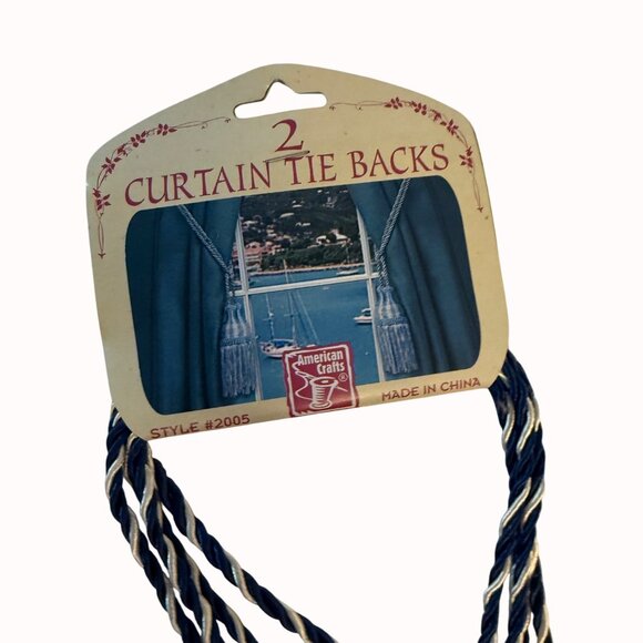 Elegant Blue Gold Curtain Tieback Craft Decor VTG Tassel Cord Set of 2 Regal DIY - Picture 6 of 12